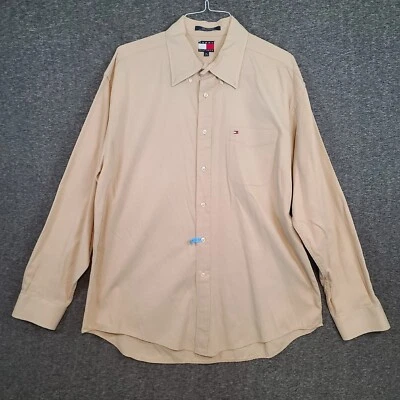 Рубашка мужская Tommy Hilfiger XL желтовато-коричневая хаки бежевая с логотипом на переднем кармане на пуговицах спереди - Изображение 1 из 4