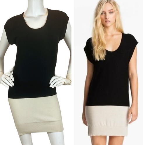 T by Alexander Wang Colorblock maglione tunica abito cappuccio maniche nero panna taglia XS