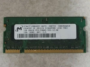GENUINE MICRON LAPTOP MEMORY RAM STICK 1GB 2RX16 PC2-5300S MT8HTF12864HDY-667E1 - Picture 1 of 2