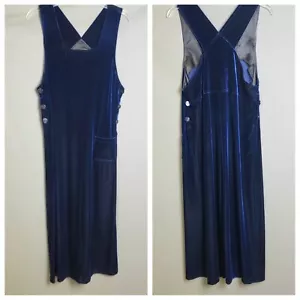 VINTAGE STUDIO EASE Dress Womens Petite 10P Royal Blue Velvet Midi Pullover 90s - Picture 1 of 15