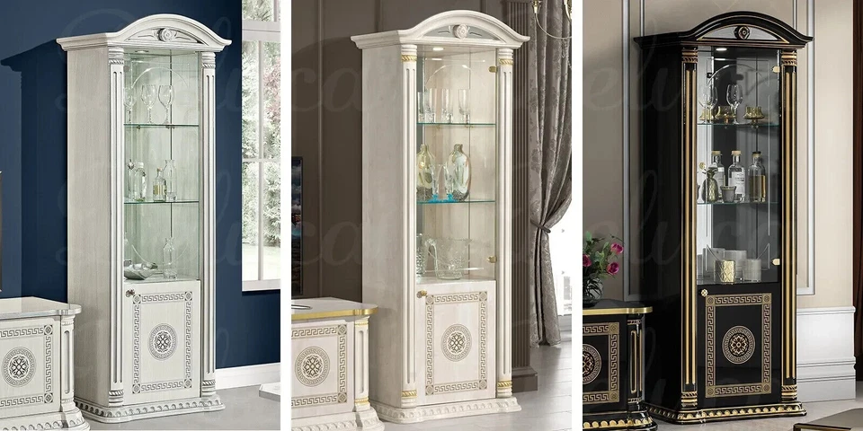 New Aurora Italian High Gloss Single Doors Cabinet Beige & Black Gold H2O Design - Image 1 of 4