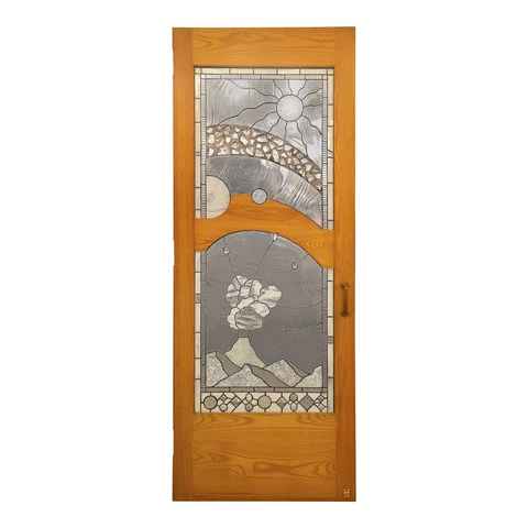 Vintage Scenic Mountain Stained Glass Door 88 x 33.5 Cover