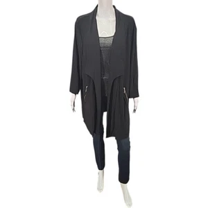 Nina Leonard Womens Dressy Open Front Cardigan w Zip Pockets 3X Plus Size Black - Picture 1 of 12
