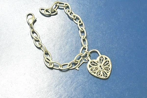 Tiffany & Co Large Padlock Lock Key Filigree Heart Bracelet Silver & Pouch - Picture 1 of 9