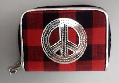 Cartera a cuadros roja y negra Justice Girls Peace Sign/¡Envío gratuito! Foto 1 de 3