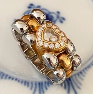 Chopard Happy Diamond Heart 1P Diamond 18k Yellow Gold Stainless Ring US5.25 - Picture 1 of 7