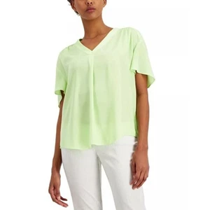 Alfani Women's Shirred V-Neck Short Sleeve Top in Melon Sky Small $60 - Picture 1 of 4