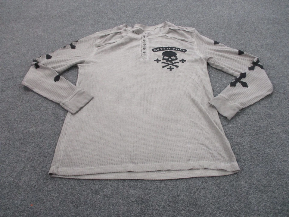 Camisa Affliction Para Hombres XL Calavera Hechizo Calavera Grunge Henley Texturizada Vive Rápido Foto 1 de 4