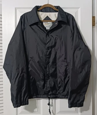 Vtg Eagles Ridge Sport Windbreaker Jacket Mens Lined Snap Front Black Nylon Lrg - Image 1 of 4