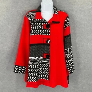 Ali Miles Jacke Gr. 1X rot schwarz abstrakter Druck Knopfleiste künstlerischer Mantel Blazer - Bild 1 von 13
