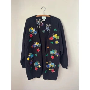 The Quacker Factory 1X Cardigan Sweater Novelty Vintage Fun Embroidered Cottage - Picture 1 of 6