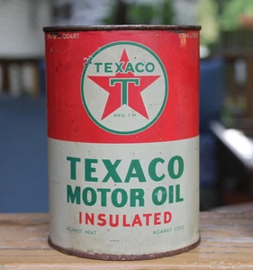 1940s era TEXACO INSULATED MOTOR OIL Old Soldered Seam Tin 1 quart Can - Picture 1 of 6