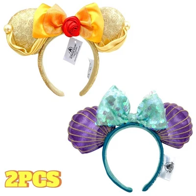 Disney ~ Minnie Belle Bow La Bella y la Bestia + Sirena Ariel Púrpura Orejas Iridiscentes Foto 1 de 4