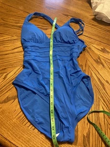 La Blanca Island Goddess One Piece Swimsuit Multi Strap Back Blue Sz 6 MSRP:$125 - Picture 1 of 5