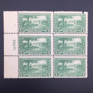 US Sc# 617 MH, OG Plate Block of 6,  1c 1925 Lexington Concord Damaged - Picture 1 of 3