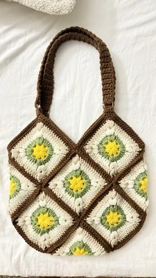 Bolso de Hombro Crochet Hecho a Mano Flor Abuela Cuadrado Grande Cartera Boho Foto 1 de 4