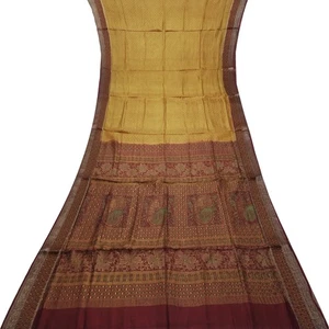 Vintage braune Saris 100 % reine Seide bedruckt Zari Bordüre Sari 5 Jahre Handarbeit Stoff - Bild 1 von 6