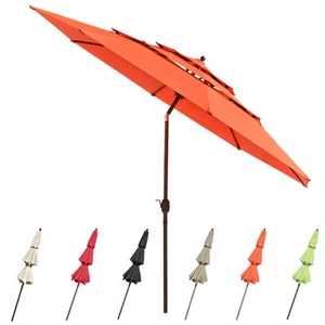 11 Ft 3 Tier Patio Umbrella with Crank Handle Push to Tilt Outdoor Yard - Picture 1 of 9