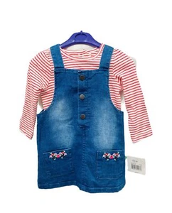 Girls 18-Month's Jumper Set Little Me Red Striped Shirt Denim 2-Piece - Picture 1 of 6