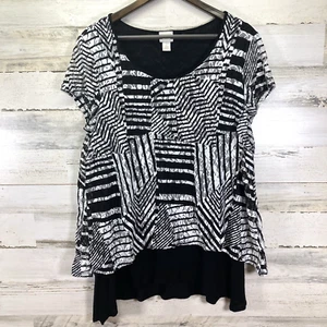 Blusa Camisa Chicos Para Mujer Negra/Blanca Encaje en Niveles Corta Slv Talla 2/US14 - Imagen 1 de 9