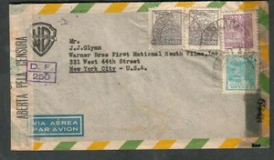 Brazil WWII DF 250 & multiple censors cover Warner Brothers to J J Glynn NY - Picture 1 of 2