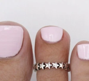 Solid Metal 925 Silver  Women's Star Band Adjustable Toe Ring White Gold Plated - Picture 1 of 4