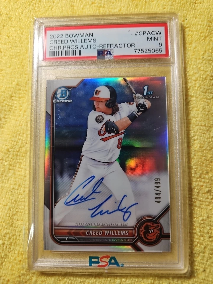 2022 Bowman 1st Creed Willems Chr. Pros .Auto- Refractor  PSA 9  #  494/499 - Image 1 of 2