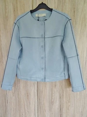 ZARA SKY BLUE SUEDE EFFECT JACKET WITH ROUND NECK SIZE XS UK 8 - Image 1 of 4