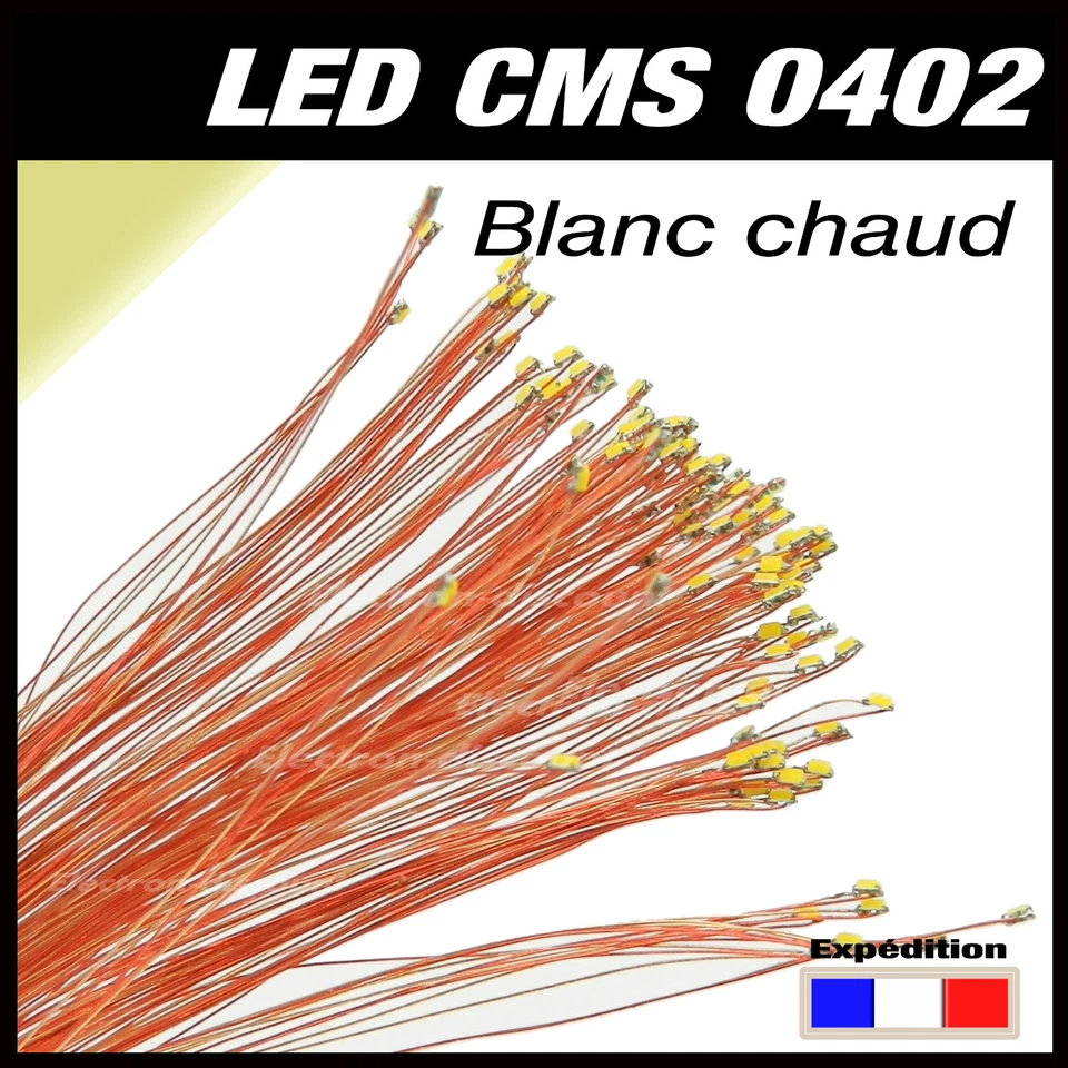 C144bc# LED CMS pré-câblé 0402 blanc chaud fil émaillé 5 à 20pcs - prewired LED