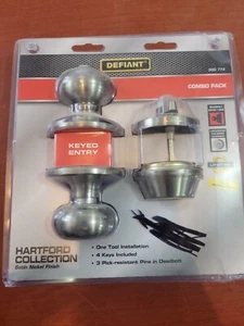 DEFIANT Hartford Satin Nickel Knob & Deadbolt Combo Pack - Picture 1 of 4