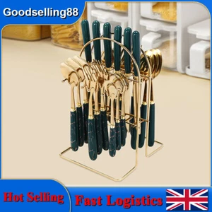 Golden Dark Green Stainless Steel Cutlery With Stand For 24 Pieces Flatware Set - Picture 1 of 20