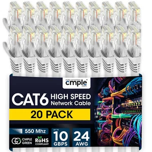 20-pak Kabel krosowy Ethernet Cat6 1,5 stopy-15 stóp - Gigabitowy przewód LAN do Speed White - Zdjęcie 1 z 10