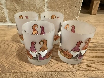 4 Culver Frosted HALLOWEEN Jack-o-Lantern Harvest Gnomes DOF Glass Tumblers NEW - Image 1 of 4