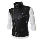 Mens Slim Fit Stand Collar Faux Leather Vest Motorcycle Biker Jacket Top Zipper