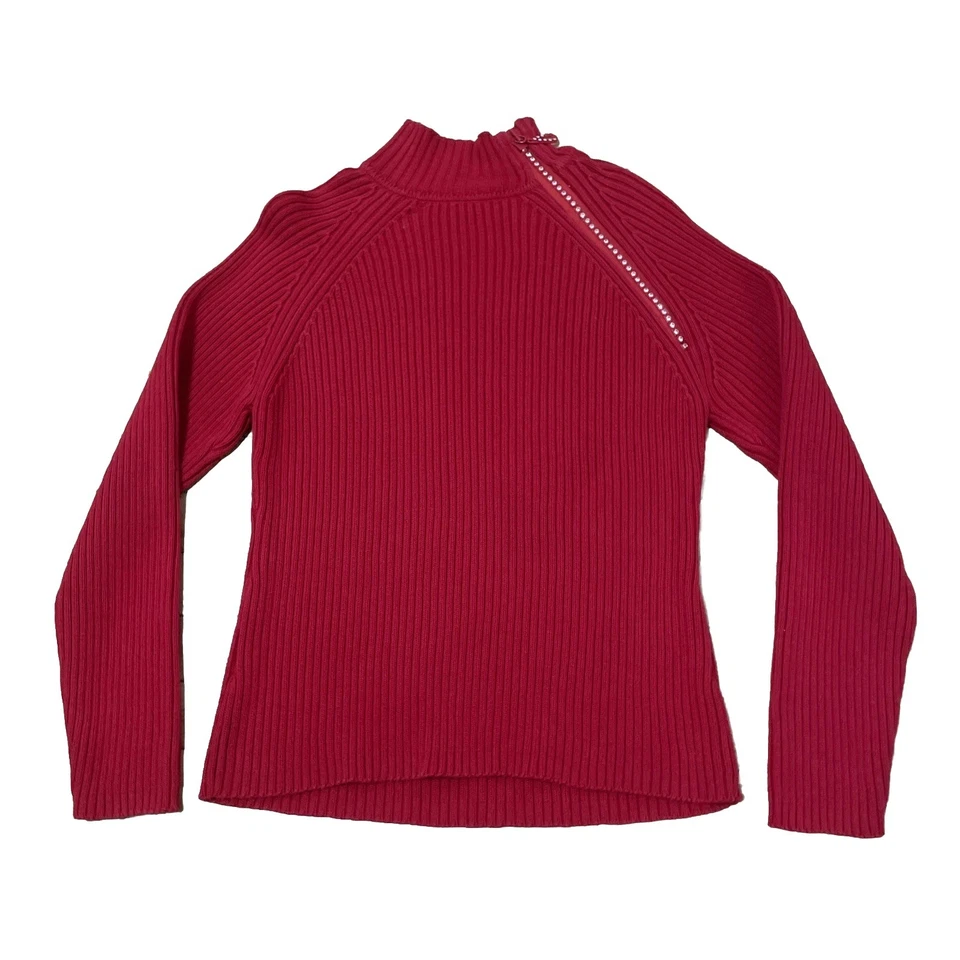 Suéter Kikit Cremallera Hombro De Colección Y2k Joya Mujer L Rojo Acanalado Simulación McBling Foto 1 de 4