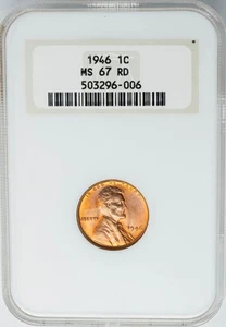 1946 Lincoln Cent 1c MS67RD NGC 950813-1 - Picture 1 of 3