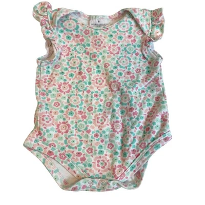 Laura Ashley Bebé 3-6 Meses Rosa Azul Floral Body Volantes Mameluco Sin Mangas Foto 1 de 4