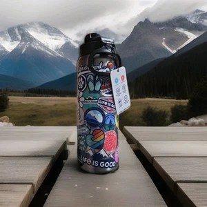 Life Is Good Sticker Collage 26 oz Stainless Steel Water Bottle NWT - Picture 1 of 1