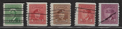 Canada Stamps — Lot of 5 — 1942-43, King George VI #249...254 Ref. 2019 - Image 1 of 2