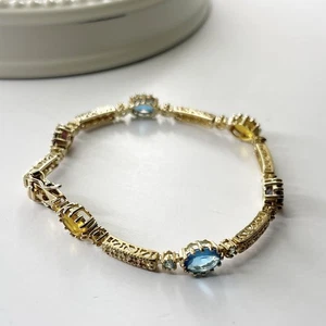 Pulsera Tenis Vintage Oro Vermeil .925 DL Multicolor Piedras Preciosas Topacio Granate - Imagen 1 de 24