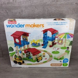 Fisher Price Wonder Makers Design System Slide & Ride Schoolyard 75+ Pcs NEW - Picture 1 of 4