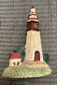 Vintage Gusseisen Leuchthaus Türstopper, handbemalt Leuchtturm Strand 7" Höhe - Bild 1 von 12