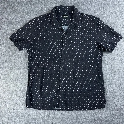 Camisa con botones de manga corta estampada negra de Neiman Marcus para hombre - M Foto 1 de 4
