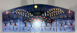Department 56 Snow Village Halloween Scene 3 Panel Wood Screen #52933 RARE - Picture 1 of 7