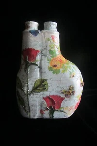 Ukrainian Decoupage Glass Bottle with Two Bottlenecks. Exclusive  - Picture 1 of 2