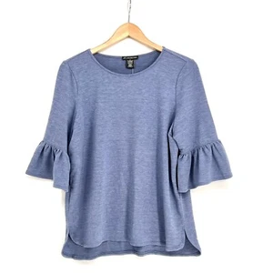 Adrianna Papell Ruffle Sleeve Longline Tunic Top Blouse Heather Chambray Size M - Picture 1 of 7