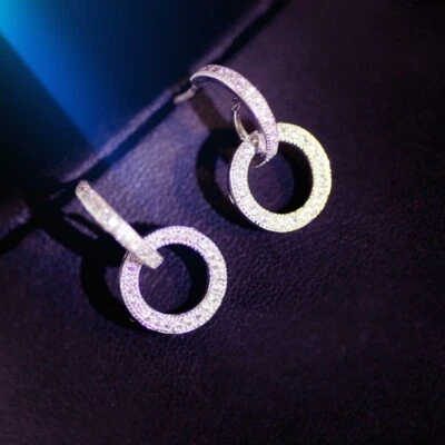 18K White Gold Filled Cubic Zirconia Studded Round Half Hoop Stud Earrings Foto 1 de 4