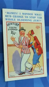 Vintage Comic Postkarte 1934 Zahnarzt Othodontist Zähne gestoppt ( Füllungen) Kiefer - Bild 1 von 2