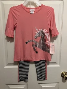 LITTLE LASS GIRLS SOFT STRETCH 2 PIECE UNICORN TOP LEGGINGS SET SIZE 6 NWT - Picture 1 of 11