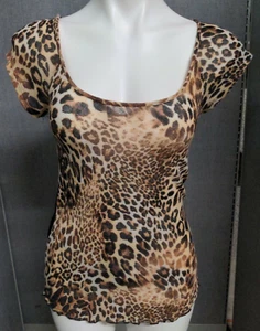 Rue 21 Top Damen klein Leopardenmuster schwarz transparenter Rücken Kurzarm Rundhalsausschnitt - Bild 1 von 9